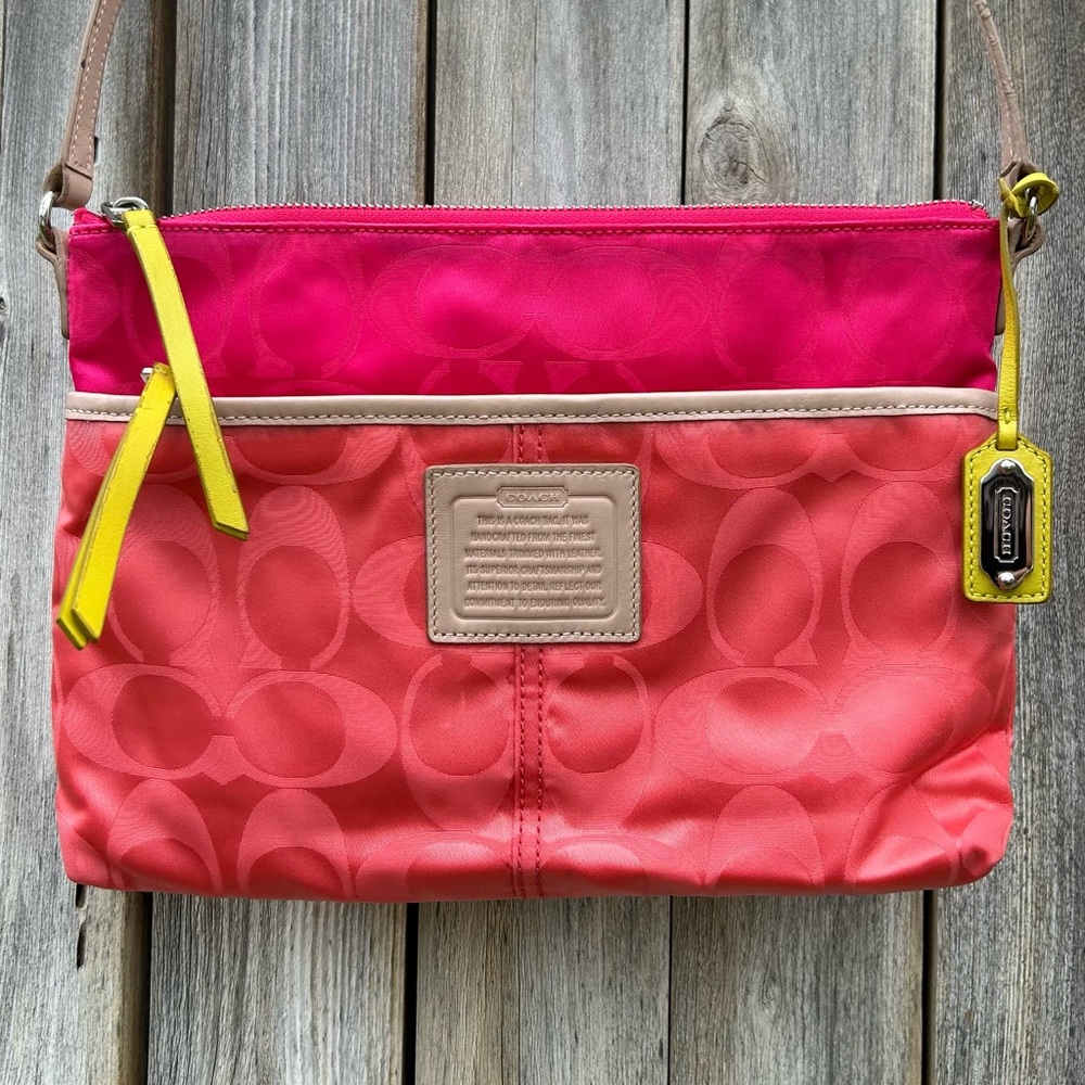 Coach Legacy Weekend Colorblock Signature Crossbody Bag Nylon Leather Pink